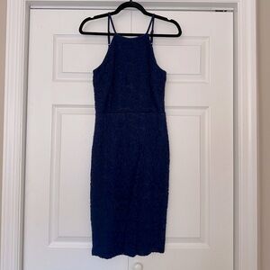 Lulus navy blue lace overlay v back dress